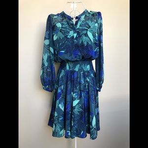 Rebecca Taylor Smocked Tahitian Flower Silk Dress
